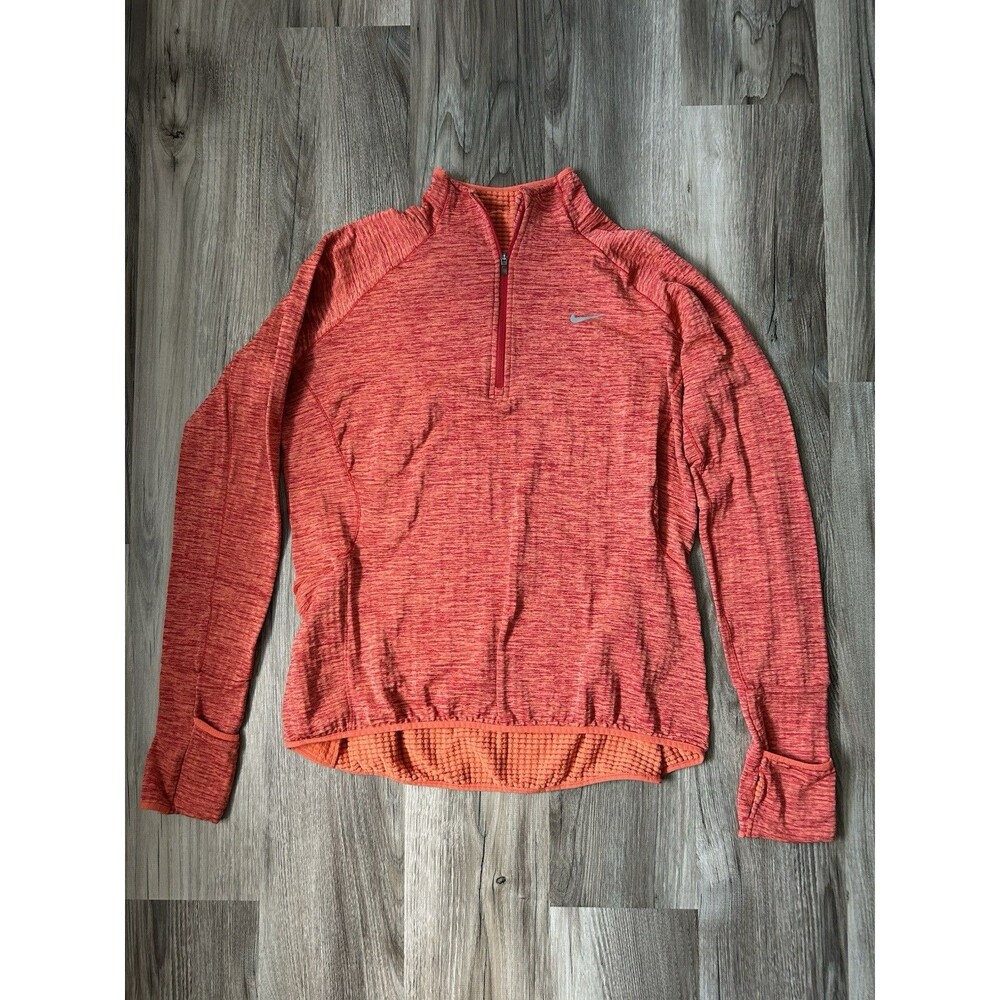 Nike Dri-FIT Thermal 1/2 Zip Pullover Orange Space Dye Mittens Womens M Running